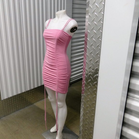 Bubble Gum Pink Ruched Bodycon Mini Dress Small - Picture 5 of 12